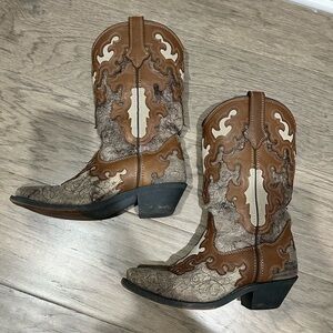 Brown and Cream Leather Western Cowboy Boots